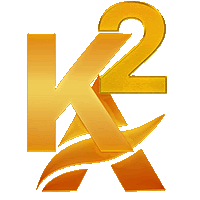 a logo for k2 shows a flame coming out of the letter k