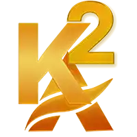 a logo for k2 shows a flame coming out of the letter k