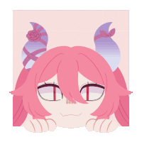 a cartoon drawing of a girl with pink hair and purple horns