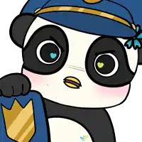 a cartoon panda bear wearing a police hat and holding a badge