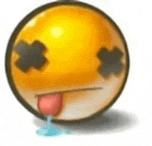 a dead smiley face with a tongue sticking out and a tear coming out of it .