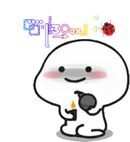 a cartoon character is holding a lighter and a ladybug is in the background