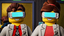 a man and a woman are wearing virtual reality glasses and smiling