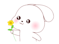 a drawing of a dog holding a flower