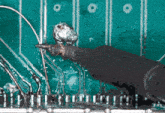 a close up of a circuit board with a few wires visible