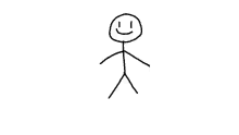 a stick figure with a smile on his face is drawn in black and white .