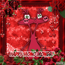 a happy monday greeting card with two pigs