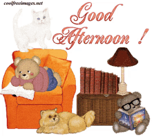 good afternoon lamp teddy bears cats chilling