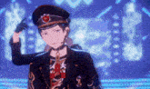 a man wearing a hat and a choker is standing in front of a stage .