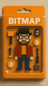 a box that says bitmap on it with a man