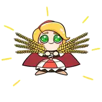 a little red riding hood holding a bunch of wheat in her hands
