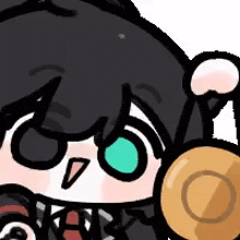 a close up of a cartoon character holding a cookie .