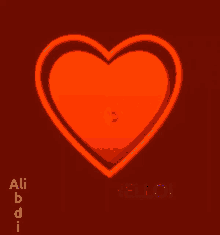 an orange heart on a red background with the words hello