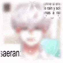 a blurry picture of a girl with pink hair and the word saeran on the bottom .