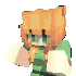 a pixel art of a girl in a green shirt and orange hair .