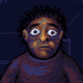 a pixel art drawing of a man with dreadlocks and big eyes