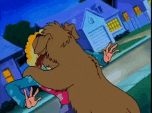 a cartoon of a man being attacked by a large dog