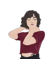 a drawing of a woman in a crop top with her eyes closed