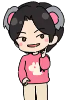 a cartoon drawing of a person wearing a pink sweater with a rabbit on it