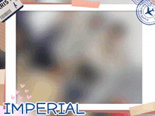 a picture frame with the word imperial in blue letters