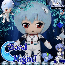 a picture of a stuffed animal with the words good night written on it