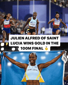 julien alfred of saint lucia won gold in the 100m final at the world championships