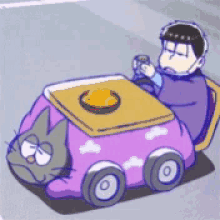 osomatsu san drinking tea cat car