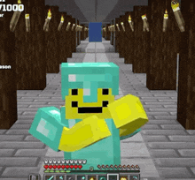 a minecraft character is standing in a hallway with a 1000 score