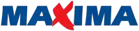 a blue and red logo for maxima with a red x in the middle