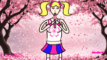 a drawing of a cheerleader playing a flute with a cherry blossom background
