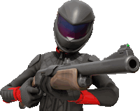 a person wearing a helmet holding a shotgun