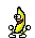 a pixel art illustration of a banana with arms and legs and a red mouth .
