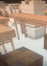 a computer screen displays a minecraft game with a few buildings