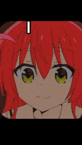 a close up of a red haired anime girl with the words i don 't