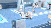 a group of anime characters are standing in a room with a sign that says mille
