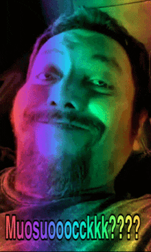 a man with a beard is making a funny face with the words muosuoocckkk?? on the bottom