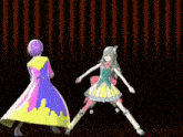 a couple of anime characters are dancing on a stage