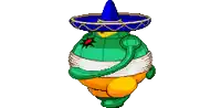 a pixel art of a green object with spikes and a blue hat on top