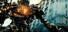 a close up of a transformer with a burning heart