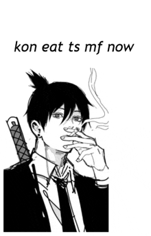 a black and white drawing of a man with a sword smoking a cigarette