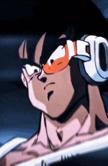 a close up of a cartoon character wearing headphones with the number 30 on it