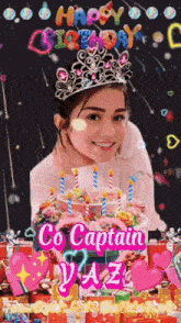a birthday card for co captain yaz with a girl wearing a crown