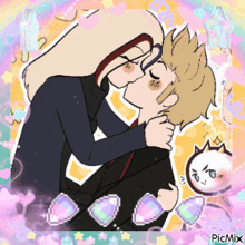 a drawing of a man and woman kissing with a picmix watermark
