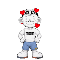 a cartoon character wearing sunglasses and a shirt that says mom