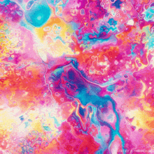 a close up of a colorful painting with the word higher on the bottom right corner