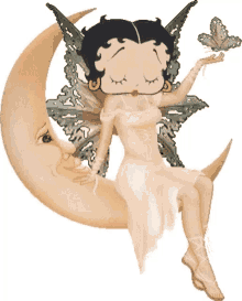 Betty Boop Sitting On Moon GIF - Betty Boop Sitting On Moon Butterfly GIFs