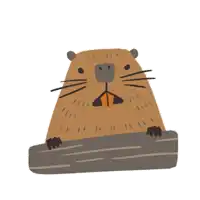 a cartoon drawing of a beaver holding onto a log
