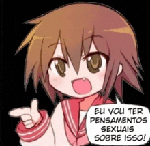a cartoon girl is pointing at the camera and says eu vou ter pensamentos sexuais sobre isso
