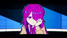 a cartoon girl with purple hair and blue eyes