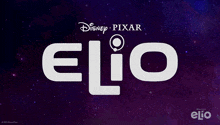a logo for disney pixar elio with a starry sky in the background